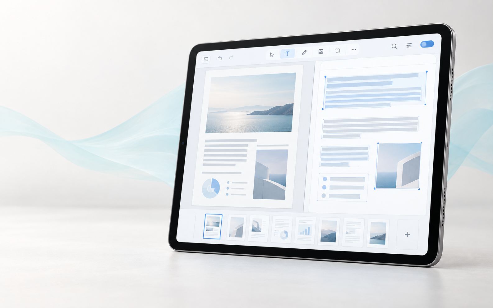 이미지와 텍스트를 함께 편집하는 Surf PDF iPad 화면
